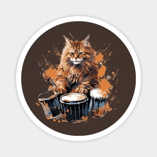 Maine Coon Cat Playing Drums Magnet